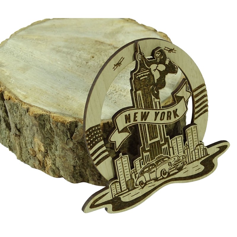 Wood Engraved New York King Kong Fridge Magnet Souvenir Gift