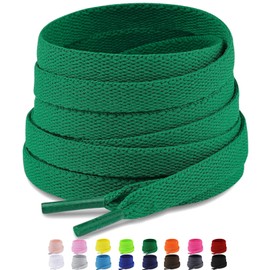 Puzeam 2 Pairs Premium Shoelaces Flat Tear-Resistant Shoe Laces 8 mm Wide Replacement Shoelaces for Trainers, Trainers, Sports Shoes - Green 120