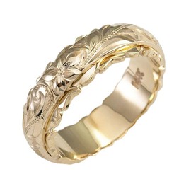 BlingNook Dainty Engraved Plumeria Flower Ring, 14K Gold Plated Hawaiian Princess Plumeria Flower Scroll Promise Ring Stackable Wedding Engagement Band Jewelry for Women or Men（Gold 8）