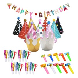 46pcs Gorros De Cumpleaños Y Silbatos Para Fiesta Infantiles