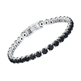 U7 Charming Round Cubic Zirconia Stones Chain Bangle for Men Women 17cm Black Tennis Bracelet Jewellery