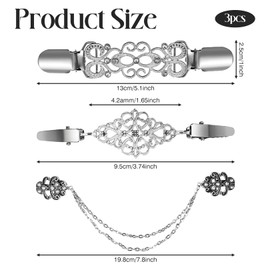 Pack of 3 RCA Clips, Waist Clip, 3 Styles Scarf Vintage Clothing Made of Zinc Alloy Vintage Pullover Clips, Beautiful Cardigan, Versatility Cinch, Silver Powerful Brooch Neckline Reduction for Women