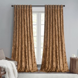 Velvet Curtains 96 inches - Gold Brown Crushed Thermal Insulated Window Drapes for Living Room, Back Tab Luxury Home Decor Curtains for Bedroom Sliding Door, W52 x L96, 2 Panels