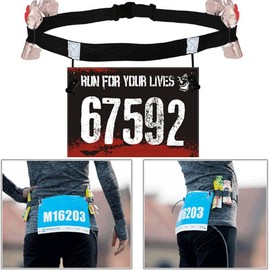 Cinturón de Números de Carrera con 6 Bucles de Gel, 2 Pcs Cinturón de Carreras de Triatlón, Cinturón Elástico para Correr con Tiras Reflectantes, Ajustable, para Triatlón, Maratón (Negro)