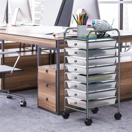 Simple Houseware Utility Cart with 8 Drawers Rolling Storage Art Craft Organizer, Chrome