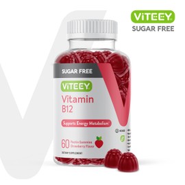 Viteey Vitamin B12 Gummies for Adults & Teens 1000mcg, Sugar Free - Good for Energy, Metabolism, Natural Energy Support - Vegan, Gelatin Free, Gluten Free, GMO Free - Chewable Strawberry Flavored