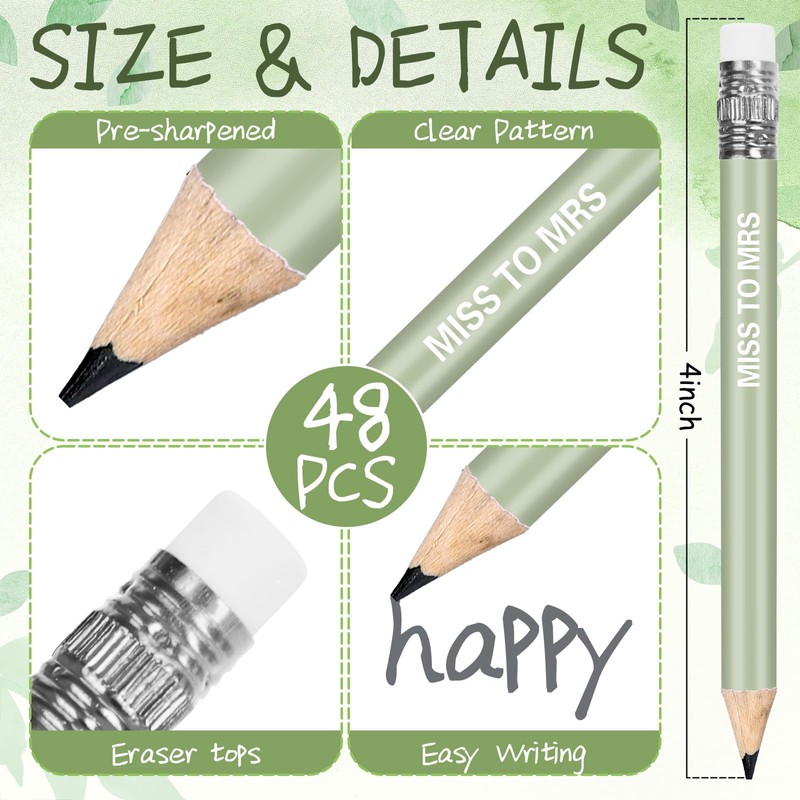 FYSUIMU 48Pcs Bridal Shower Half Pencils with Erasers re Sharpened