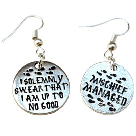 I Solemnly Swear and Mischief Managed Charms Asymmetrical Earrings, Teacher Geek Magic Jewelry Gift
