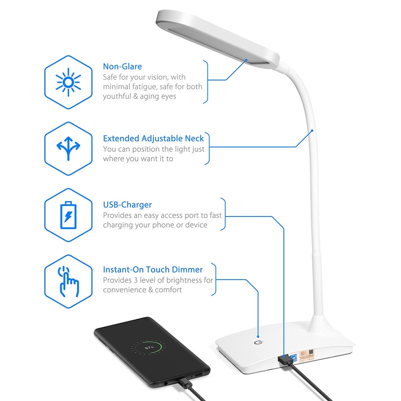 TW Desk Lamps for Home Office - Super Bright Small