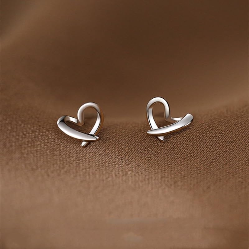 XYWstore Heart Hoop Earrings, 925 Silver, Women's Classic Hollow Design,