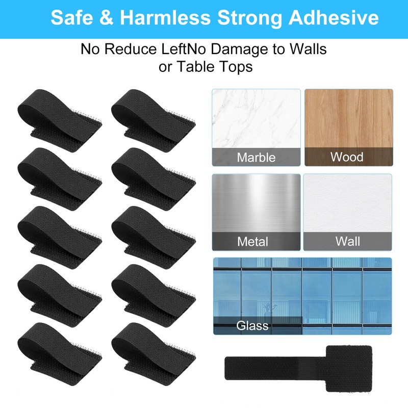 APOMOONS 50 Pcs Under Desk Cable Management, Hook and Loop