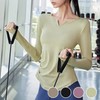 Heart Neckline Point Various Workout Solid Shirring Long Sleeve Top Yoga Wear Black/M 2ea