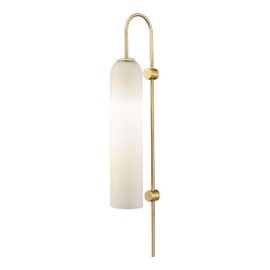 BOKT Mid Century Modern 1-Light Wall Mounted Light Brushed Gold Metal Wall Sconce Lighting Minimalist Anti Brass Wall Sconce Lamp White Glass Bathroom Vanity Light Fixture (White)