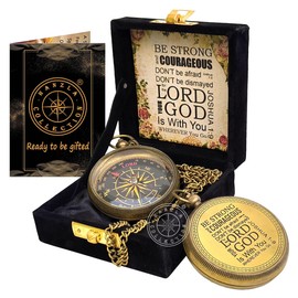 Be Strong and Courageous Joshua Directional Compass with Velvet Box, Engraved Baptism Gifts for Boys Girls, First Communion, Christian Gifts for Men, First Confirmation Gifts for Boys Catholic Gifts