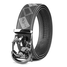 Coipdfty Cowboy Belts for Men Leather Ratchet Dress Belts for Men (Bull head black buckle Black belt, 39''-44''Waist Adjustable)