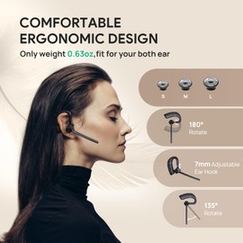 Yealink Bluetooth Headset BH71 Lite,Wireless Bluetooth Earpiece for Cell Phone，Single Ear Headset with Noise Canceling Mic for Office/Driving/Business,10Hrs Talktime,Mute