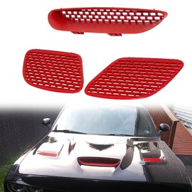 ECOTRIC Hood Scoop Vent Compatible with 2015-2018 Dodge Challenger SRT Hellcat & 2019-2023 R/T Scat Pack Replace for 68184348AD, 68184348AB, 68184348AF, 68184352AB, 68184353AB Red Hood Bezel Grill