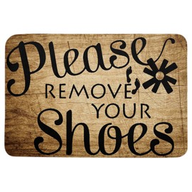 T&H XHome Please Remove Your Shoes Indoor Doormat,Front Back Door Mats with Non Slip Backing,Rustic Wooden Grain Low Profile Welcome Entrance Floor Mat for Outdoor Entry Way, Bathroom Kitchen Rugs