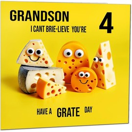 4th Grandson Birthday Card - Cheese Pun Funny Grandsons Birthday Card for 4 Year old Kids four, fourth