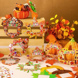 Jetec 48 Packs Pumpkin Picture Frame Craft Kits Paper Photo Frame Shape DIY with Stickers Make Your Own Picture Craft for Home Classroom Decor (Yellow,Fall)