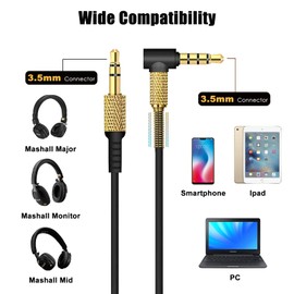 Yizhet Ersatz Audio Kabel Kompatibel mit Marshall Major 1 Major 2 Major 3 Marshall Monitor Kopfhörer mit Mikrofon Lautstärkeregler, 3,5mm Stecker Volumen Steuerung Kabel für Smartphone (Schwarz)