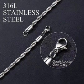 Cadena Torsal 3/4mm Acero Inoxidable Hombre Collar 60cm L