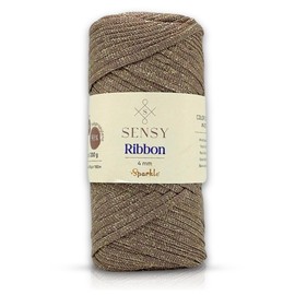 Sensy Premium 4mm - 109 Yards 90% Polypropylene 10% Polyester Macrame Ribbon Sparkle, Crochet Bag Cord, Thread for Knitter (Mink Sparkle)