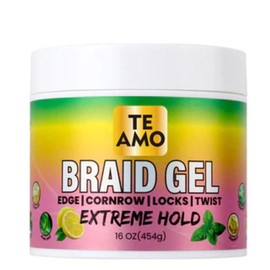 Te Amo Braiding Gel, Braid Gel | Lock N Twist | For Extreme Hold, Smooths & Tames Frizz | No Flaking Or Drying | High Shine, Long Lasting For Braids, Locks, Twists, Cornrows. (16 oz Lemon Mint)