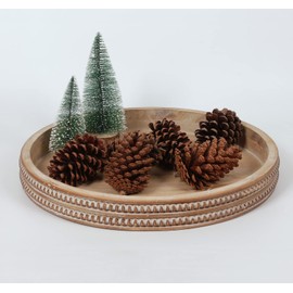 Carah & Cossh Round Wooden Serving Tray, Whitewashed Round Decorative Wood Tray, Round Farmhouse Rustic Decorative Tray, Perfect for Storage and Display (Brown)