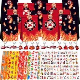 PQKL-party Fireman Party Bags, Fire Brigade Pinata, Fire Brigade Children's Birthday, Fireman Gift Bags, Key Ring, Snap Bracelet, Temporary Tattoos, Fire Brigade Toy for Boys