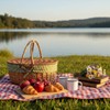 Wicker Picnic Basket with Lid and Handle Sturdy Woven Body