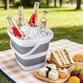 UQMIQURA Secchio pieghevole da 5 l, secchio pieghevole in plastica, secchio per tacchino, secchio pieghevole portatile con manico, salvaspazio, pieghevole, per camper, casa, all'aperto, campeggio