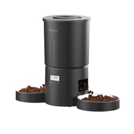 Dual Automatic Cat Feeder 2 Cats,6 Meals/Day,12 Portions/Meal,4.2L Dual Power Double Bowls Feeder,Dry Food Auto Pet Dispenser,10S Voice Record,Flexible Schedule Timer (Black,Stainless Dual Bowls)