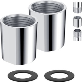 iFealClear 2PCS Brass Pipe Fitting, Shower Coupling, G1/2 x G1/2 Female Thread Converter Adapter for Bathroom Pipes, Hose Extender,Home Plumbing, Extra Washer, Chrome