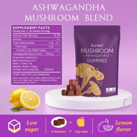 Bunkell 90 pcs Mushroom Gummies with Ashwagandha, Functional Mushroom Gummies