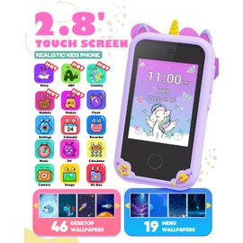 Kids Phone Toys, Christmas Birthday Gifts for 3 4 5 6 7 8 years old Girls Boys,2.8" Touchscreen Toddler Learning Toys, Preschool Travel Toy, Dual Camera, Games, Music, 8G SD Card Purple