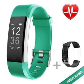 Lintelek Fitness Tracker HR Heart Rate Sleep Monitor Step Counter IP67 (Green+Black)