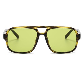 Long Keeper Retro Classic Aviator Sunglasses for Women Men 70s Double Bridge Flat Square Oversized Sunglasses, Green leopard green