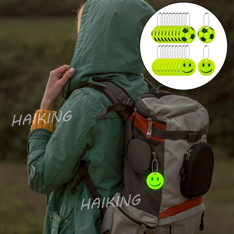 HAIKING Reflective Keychains, 20 PCS Night Light Soccer and Smile