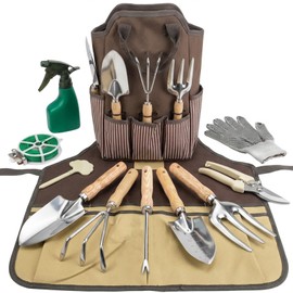 Garden Tool Set, Beswill 12 Pieces Heavy Duty Gardening Hand Tools with Garden Tools Organizer Handbag, Apron, Rust-Proof Stainless Steel Gardening Kit, Wood Handle, Ideal Garden Gifts for Women Men