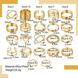 XYTAHDM 22 Pieces Women Ring Set Stainless Steel Vintage Adjustable Stacking Rings Open Fashion Women Rings Simple Thumb Ring Set Women Rings Set Gold