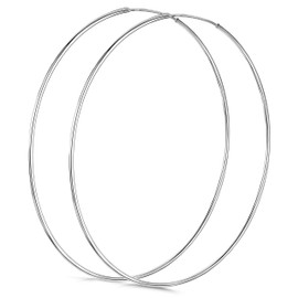 Amberta® 925 Sterling Silver Fine Circle Endless Hoops - Polished Round Sleeper Earrings Diameter Size: 20 30 40 60 75 mm (75mm)