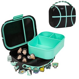 Dude Perfect Lunch Box with Rare Charms | Bento Box with Snap Tight Lid | Removable Inner Tray and Adjustable Divider | NOGGZ for Custom Carry Strap | 3 Compartments | Sports Kids | Black