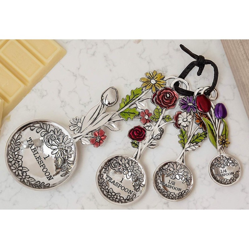 Ganz 4-Piece Measuring Spoons Set - Colorful Flower Bouquet