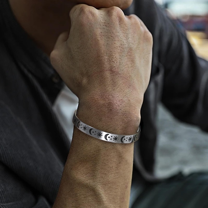 SIPURIS Sun Moon and Star Bracelet Stainless Steel Bangle Solar