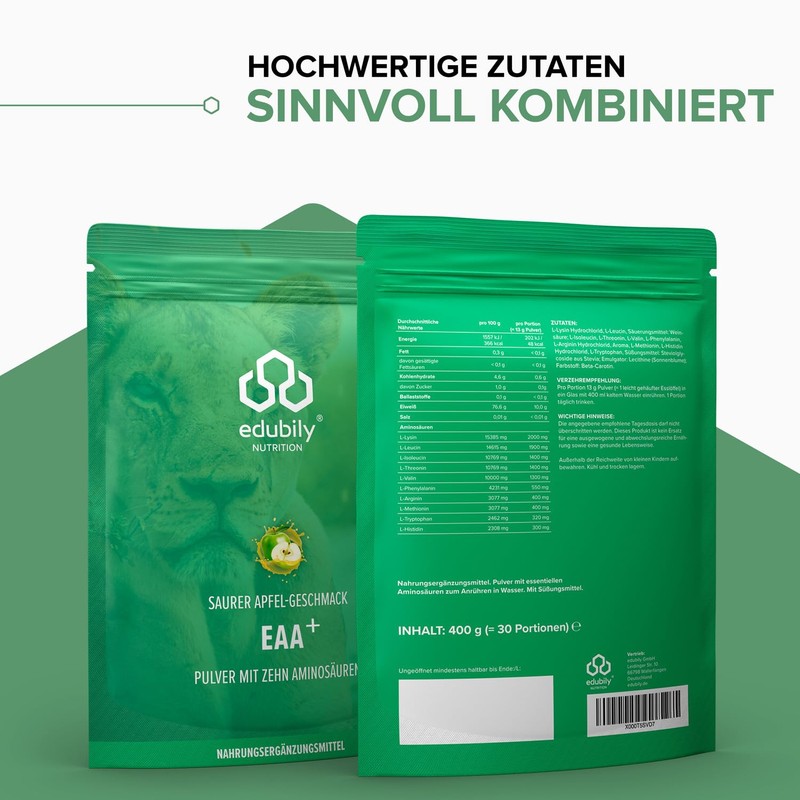 edubily nutrition® Vegan EAA Powder, High-Quality EAA Complex of 10