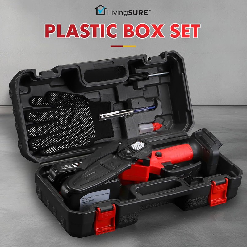 LivingSURE Mini Cordless Rechargeable Chainsaw Kit – 21V Handheld Electric