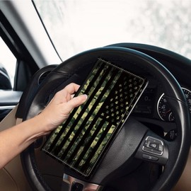 Car Registration and Insurance Holder, Leather Car Glove Box Organizer, Cool Car Accessories for ID, Driver's License Cards & Essential Document, business cards, Men&Women,Military Camouflage USA Flag