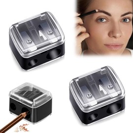 NHQZ Pack of 2 Pencil Sharpener, Thick and Thin Pens for Eyebrow Pencil, Pencil Sharpener, Sharpener with Container, Makeup Sharpener, Cosmetic Sharpener, A