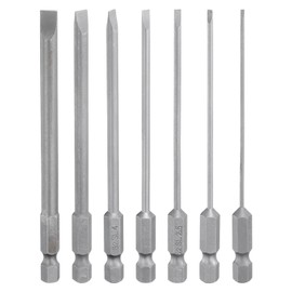 HARFINGTON 7pcs Slotted Screwdriver Bit Set SL1.6/SL2.0/SL2.5/SL3.0/SL4.0/SL5.0/SL6.0 S2 Steel 1/4" Hex Shank 4" Length Magnetic Flat Head Power Drill Bits